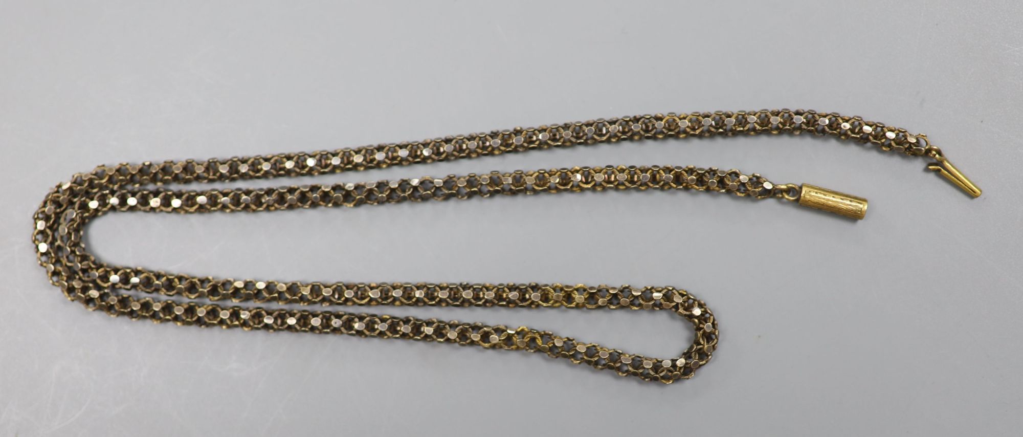 A 19th century yellow metal pierced box link chain, 55cm, 18.6 grams.